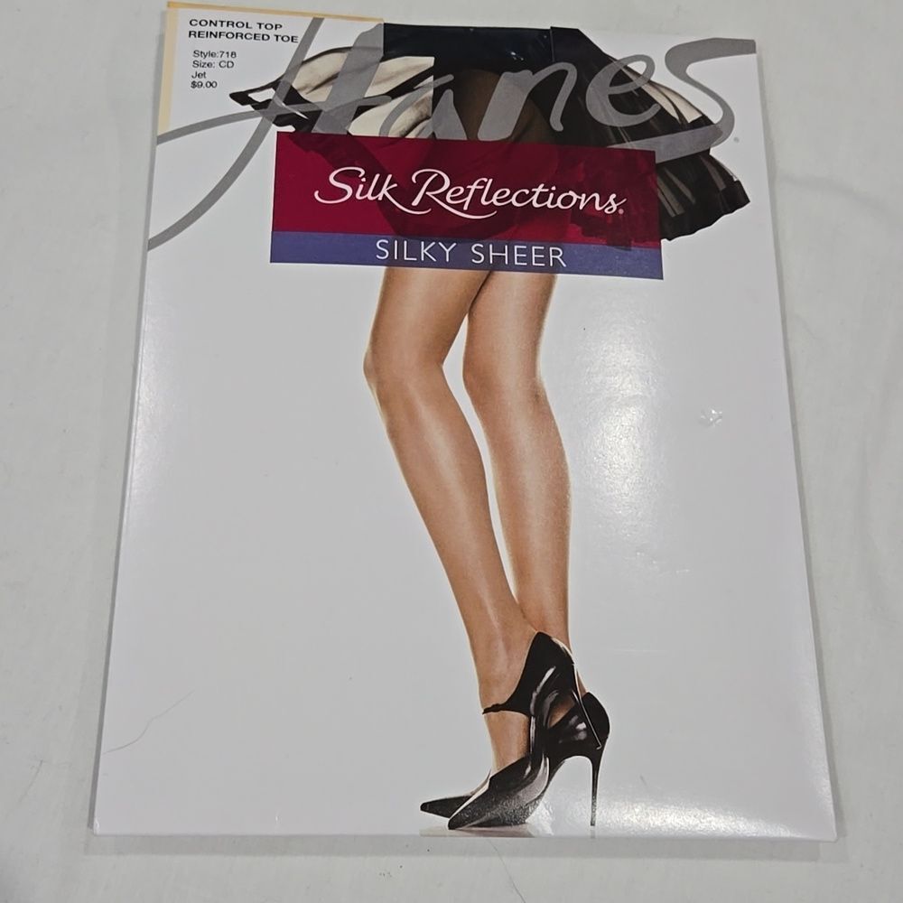 Panty Hose Silk Reflections Control Top Reinforced Toe CD Jet Black New